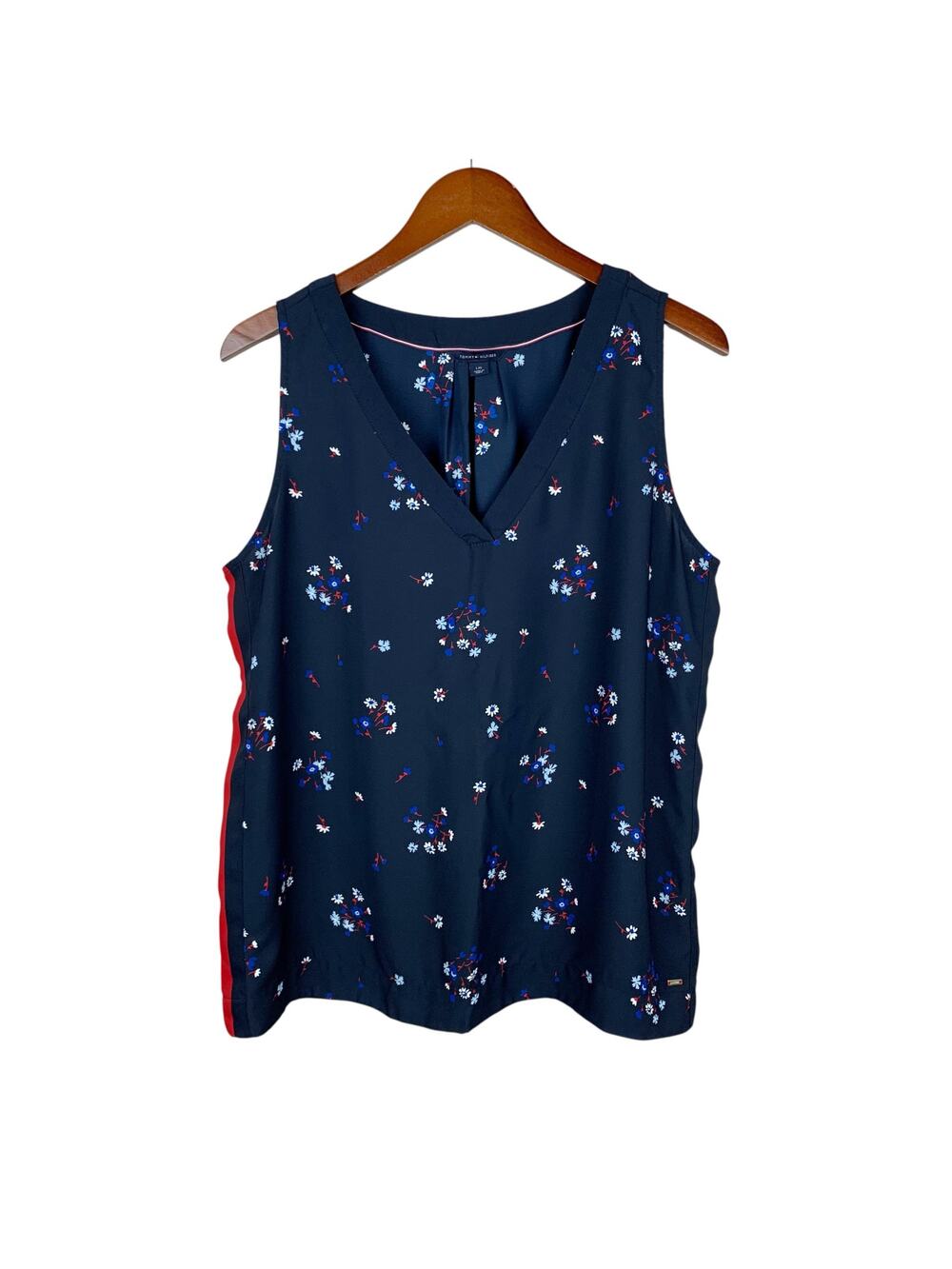 Tommy Hilfiger Tank Top Blue Floral Sleeveless Blouse Stripes Women's L